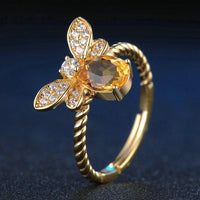 Thumbnail for 14k Gold Plated Silver CITRINE Gemstone Honey Bee WEALTH ATTRACTING Ring