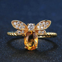 Thumbnail for 14k Gold Plated Silver CITRINE Gemstone Honey Bee WEALTH ATTRACTING Ring