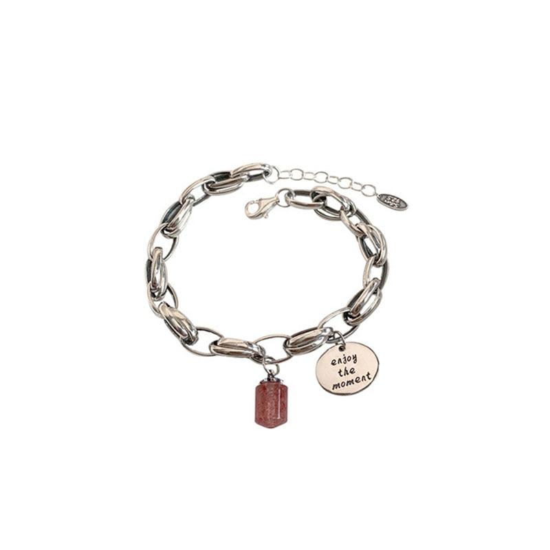 THAI SILVER 'Good Vibes' Bracelets with Strawberry Quartz