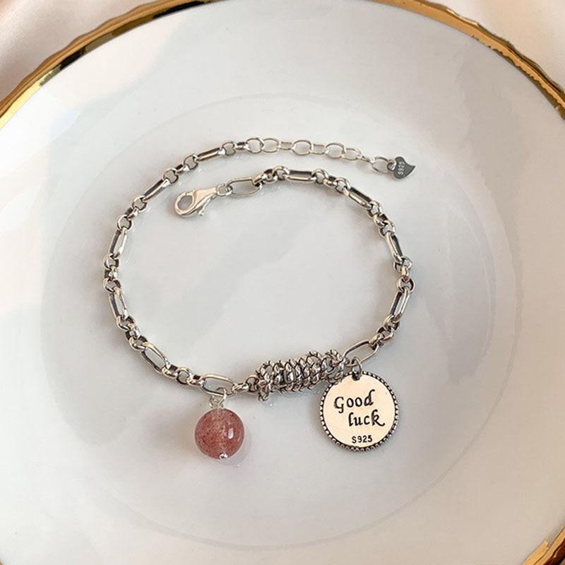 THAI SILVER 'Good Vibes' Bracelets with Strawberry Quartz