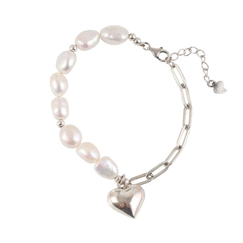 THAI SILVER Freshwater Pearls & Love Heart Bracelet