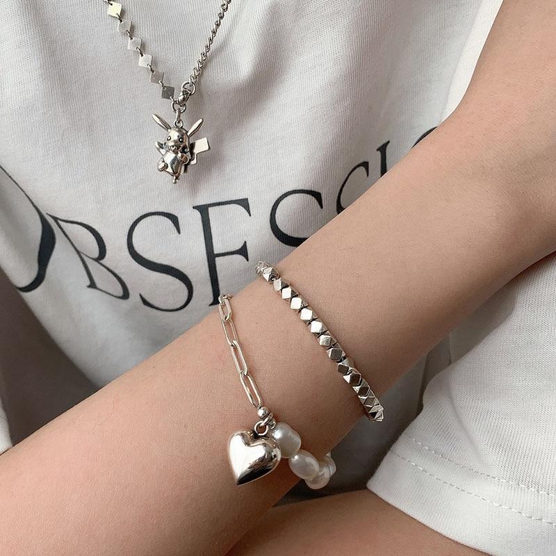 THAI SILVER Freshwater Pearls & Love Heart Bracelet