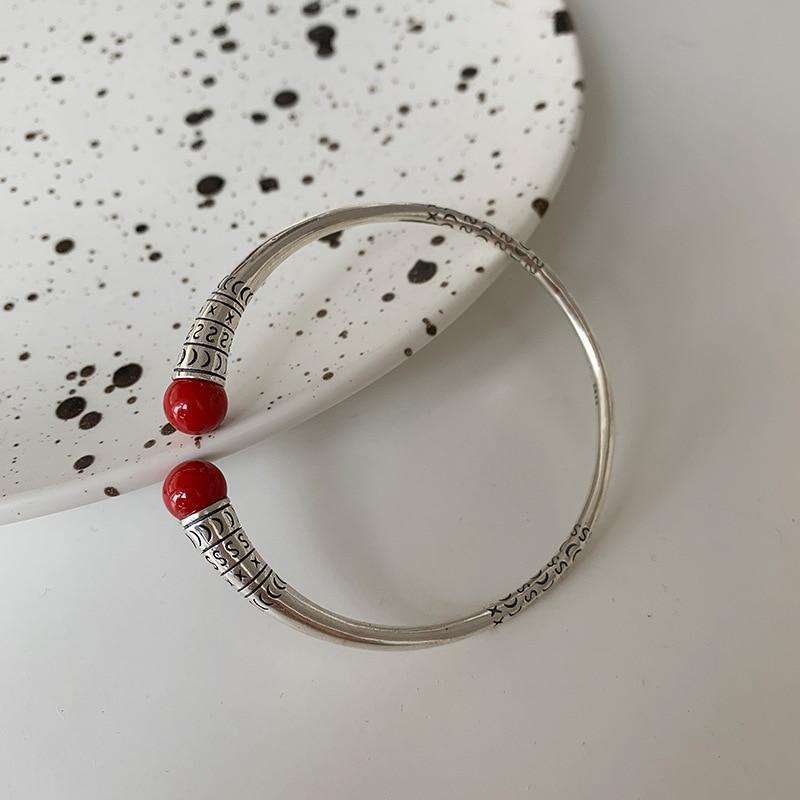 THAI SILVER Red Agate Tibetan Bangle