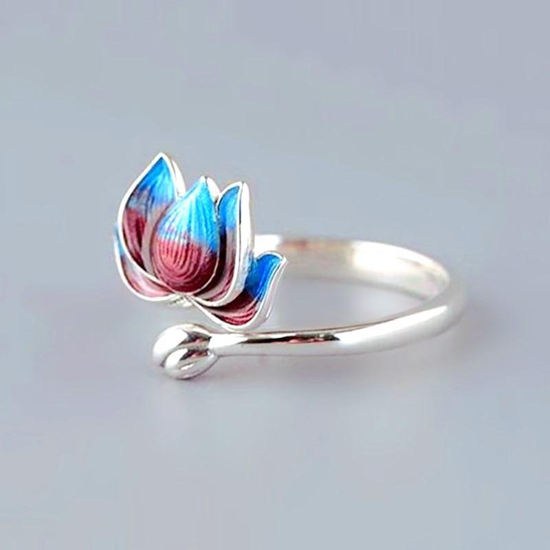 THAI SILVER Dual Colored 'PROSPERITY' Lotus Ring