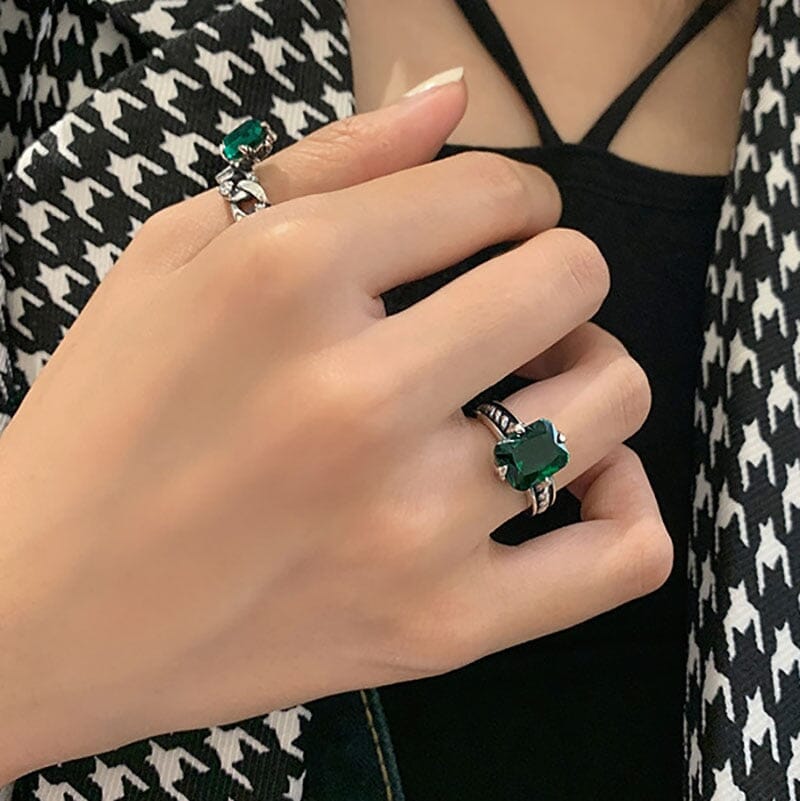 Thai Silver & Green Zirconia Ring