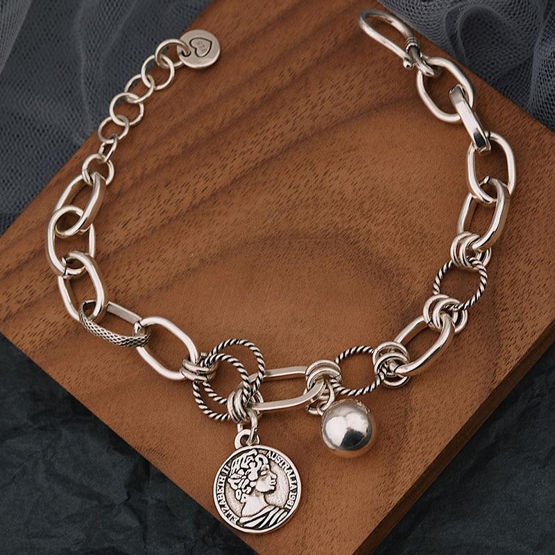 THAI SILVER Vintage Coin Bracelet