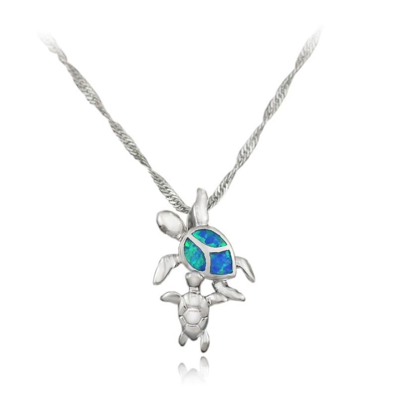 Mom and Baby Turtle Opal Necklace