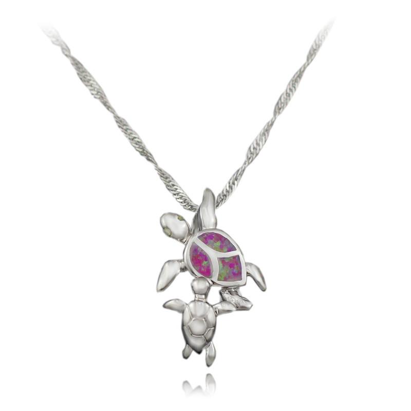 Mom and Baby Turtle Opal Necklace