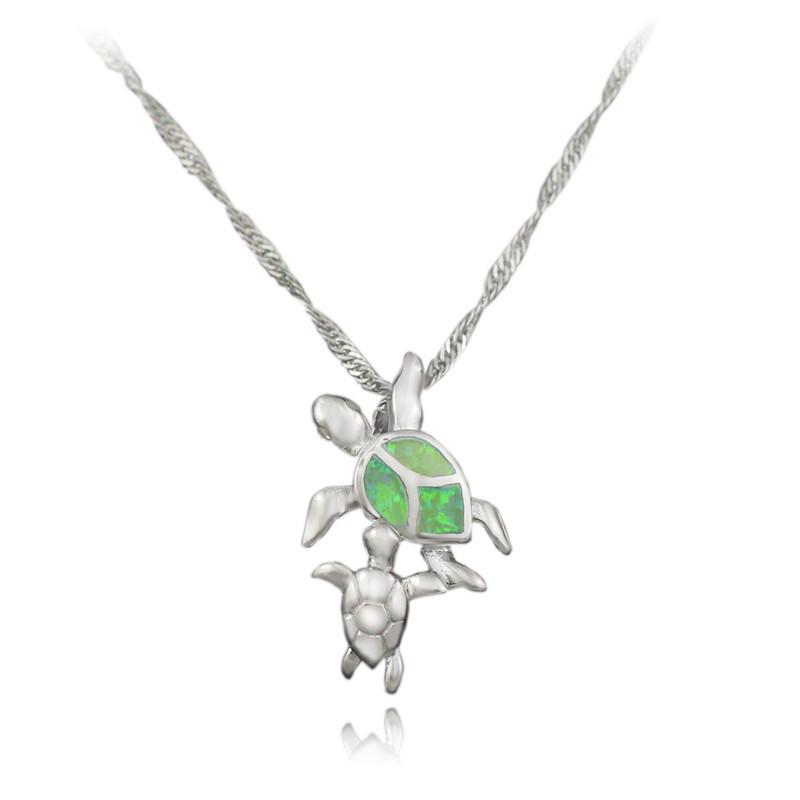 Mom and Baby Turtle Opal Necklace