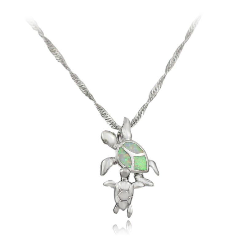 Mom and Baby Turtle Opal Necklace