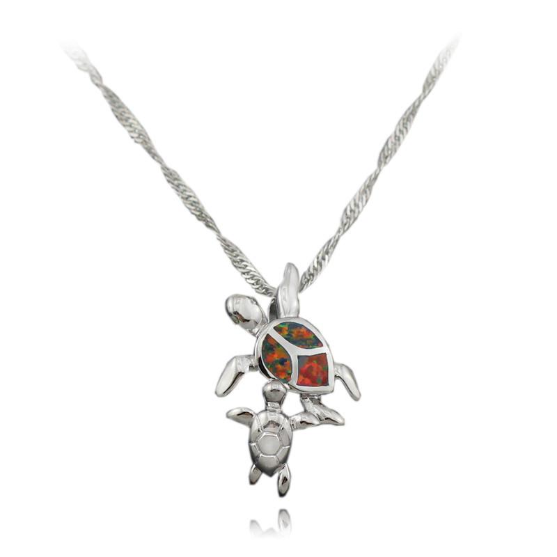 Mom and Baby Turtle Opal Necklace