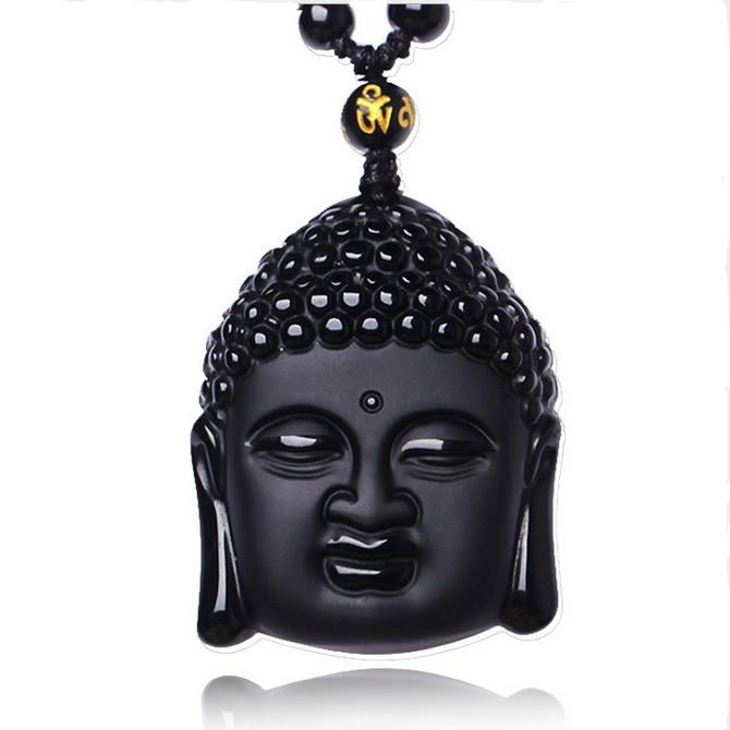 HandCrafted  Obsidian Buddha Head Pendant Necklace