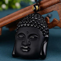 Thumbnail for HandCrafted  Obsidian Buddha Head Pendant Necklace