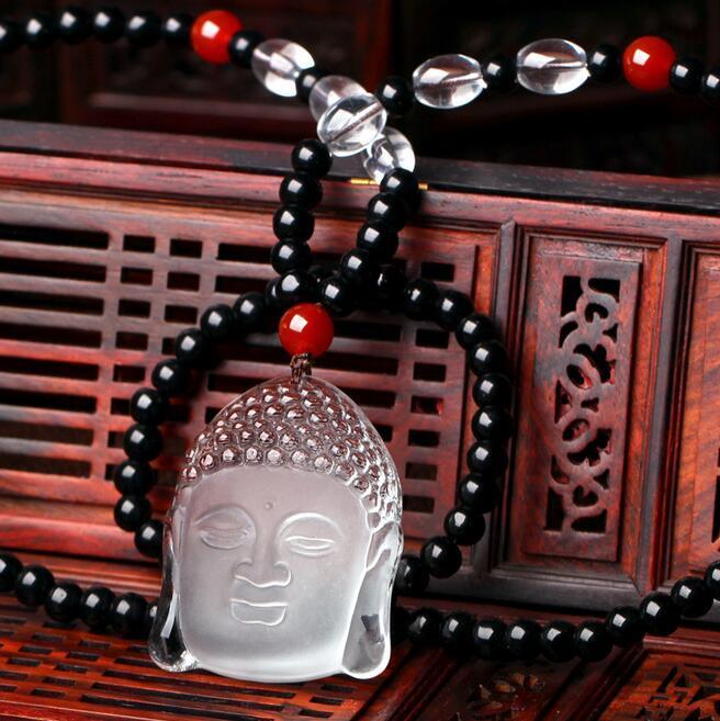 Natural White Onyx Carved Crystal Buddha Pendant