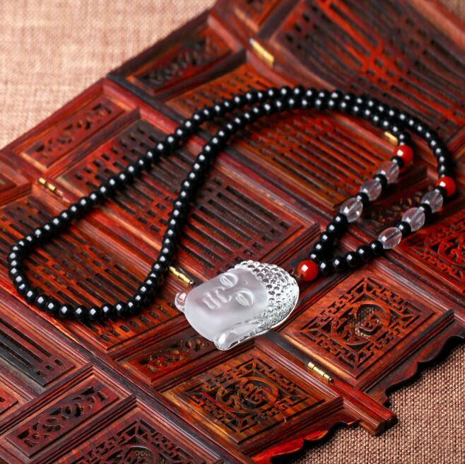 Natural White Onyx Carved Crystal Buddha Pendant