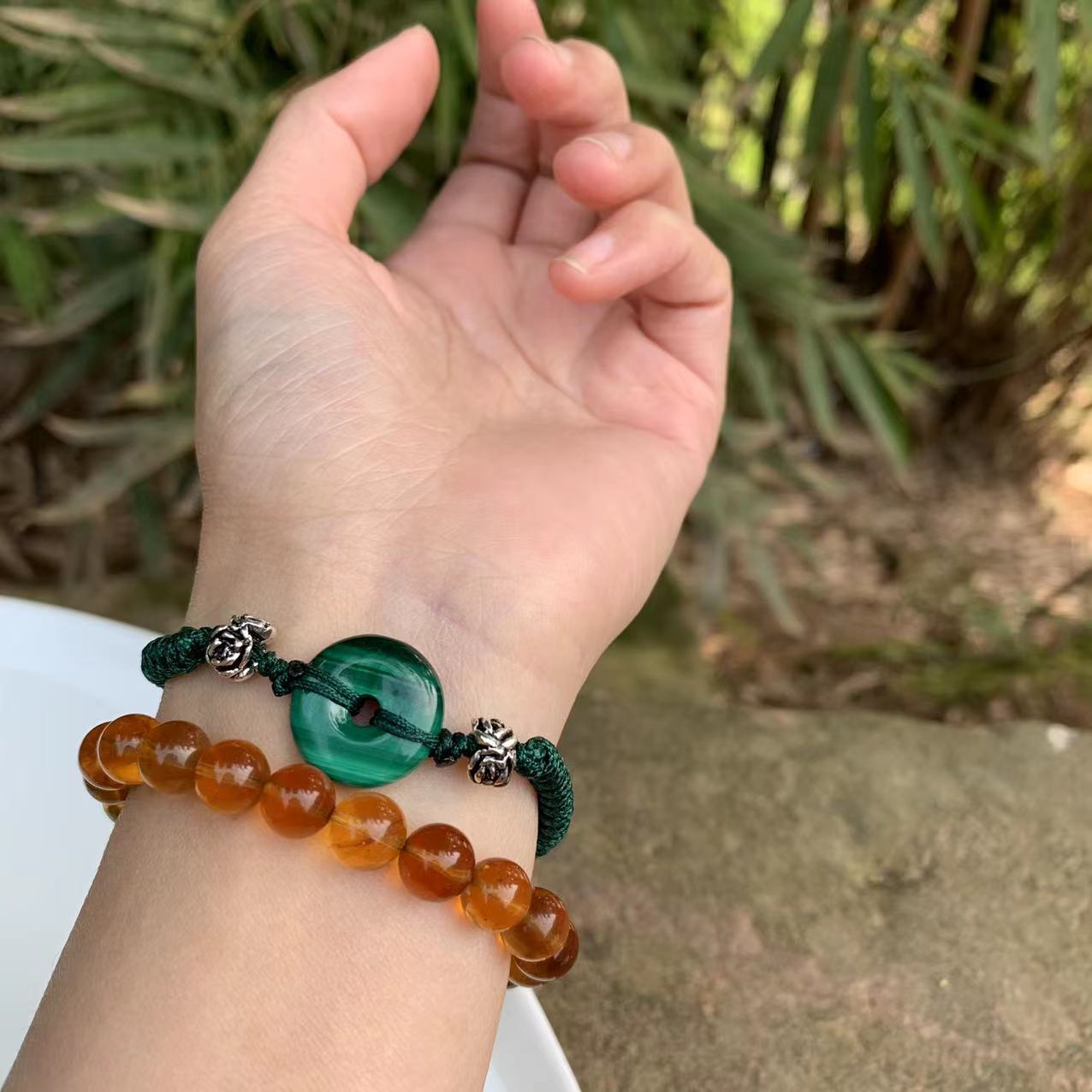 Handmade Natural Malachite 'Ping An Kou' Rope Bracelet