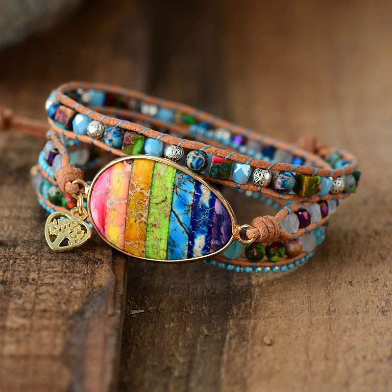 Geometric Spiritual Chakra Jasper Wrap Bracelet