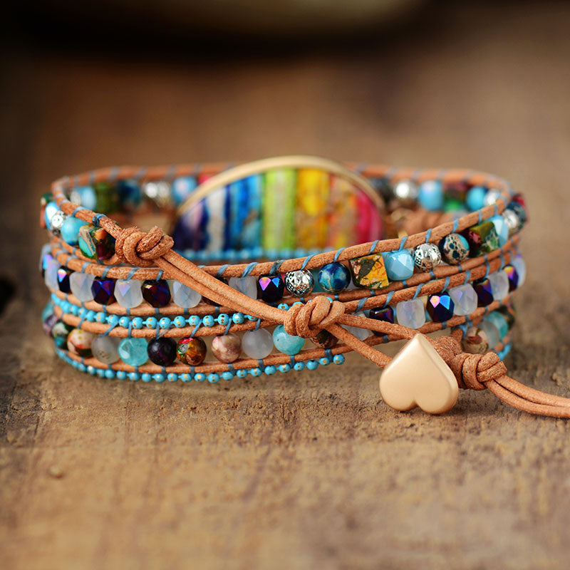 Geometric Spiritual Chakra Jasper Wrap Bracelet
