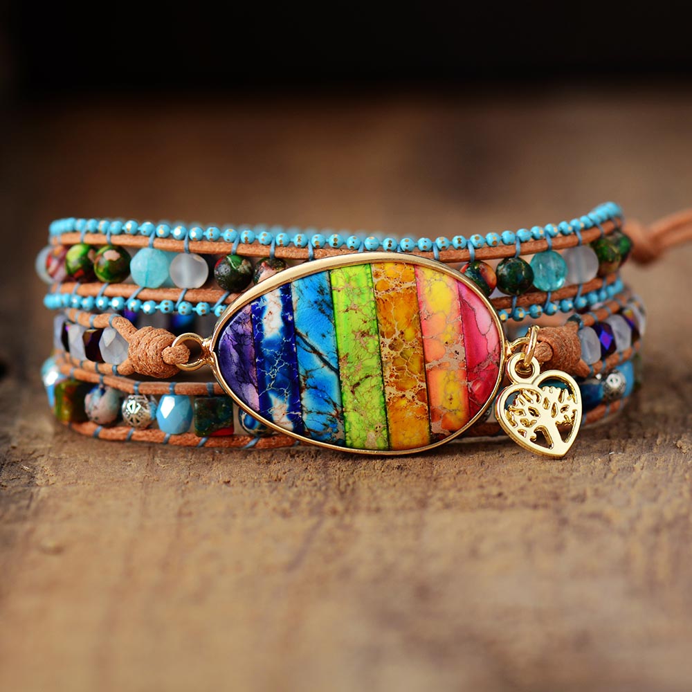 Geometric Spiritual Chakra Jasper Wrap Bracelet