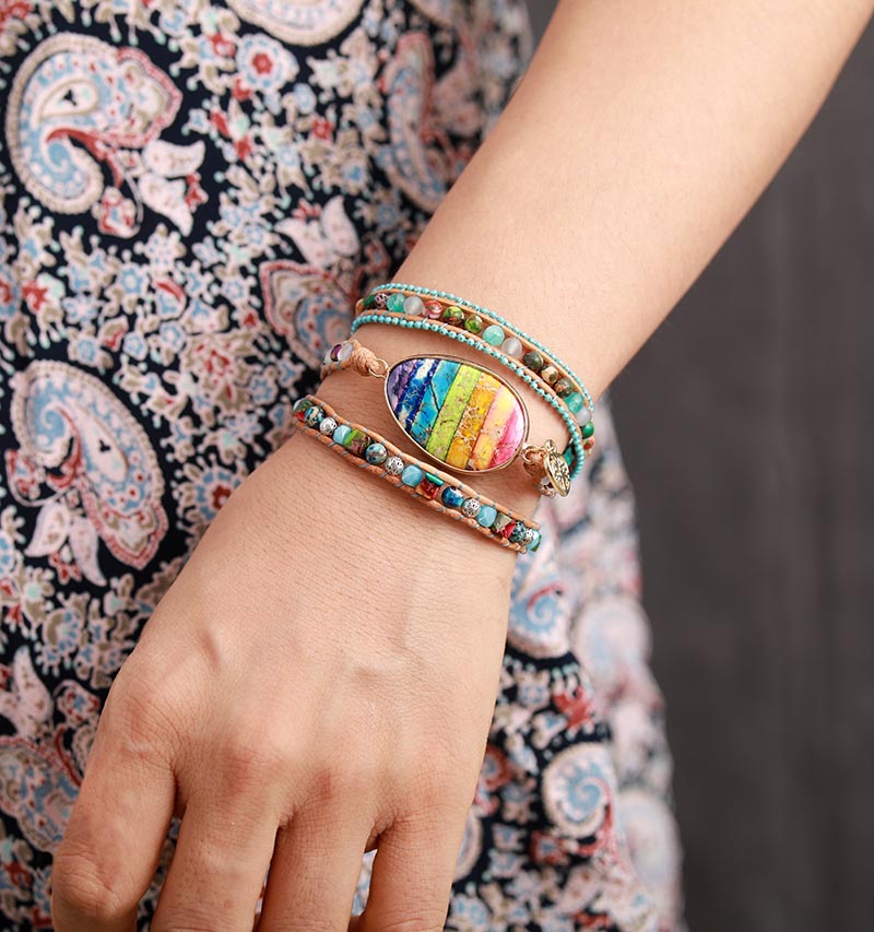 Geometric Spiritual Chakra Jasper Wrap Bracelet