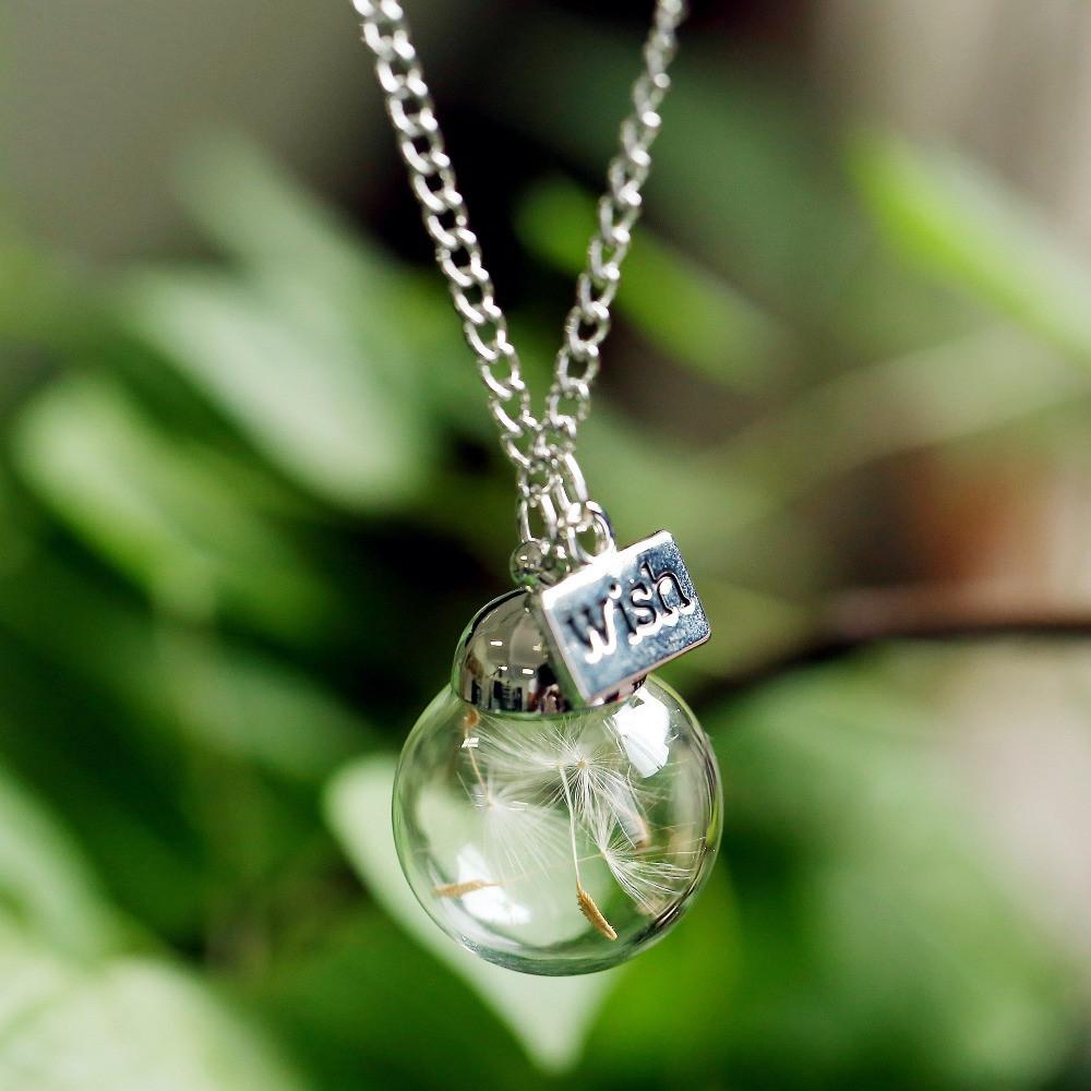 Natural Dandelion Seed in Glass Pendant Necklace