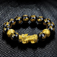 Thumbnail for FENG SHUI Gold PIXIU & 6 Syllable Mantra Obsidian Bead Abundance Bracelet