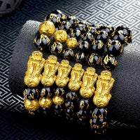 Thumbnail for FENG SHUI Gold PIXIU & 6 Syllable Mantra Obsidian Bead Abundance Bracelet