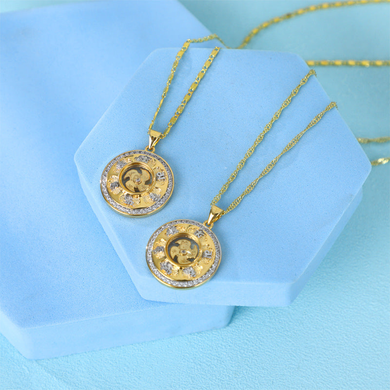 Gold Rotating Windmill Energy Feng Shui Lucky Necklace