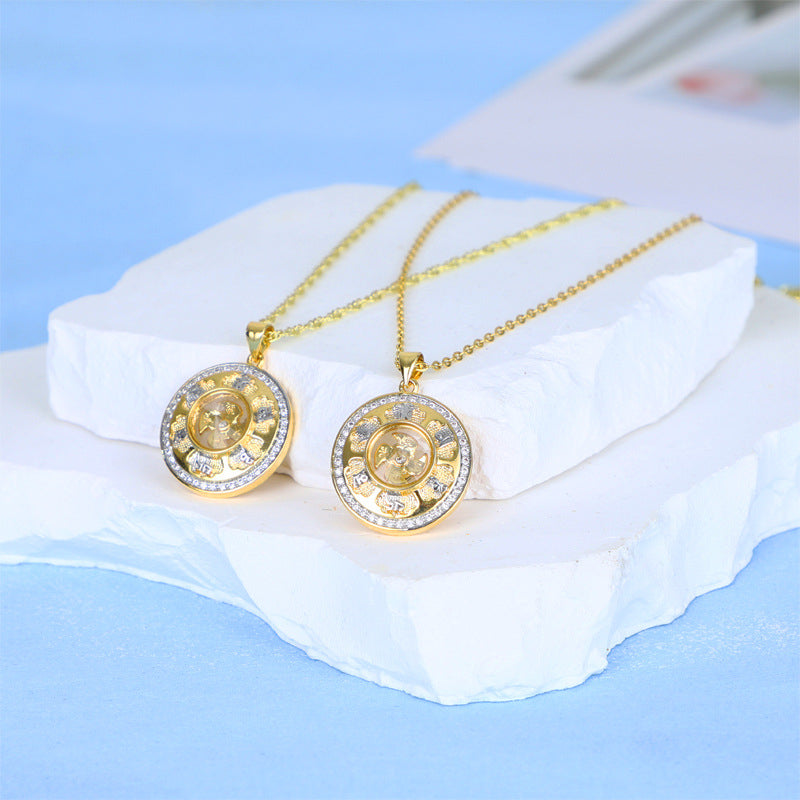 Gold Rotating Windmill Energy Feng Shui Lucky Necklace