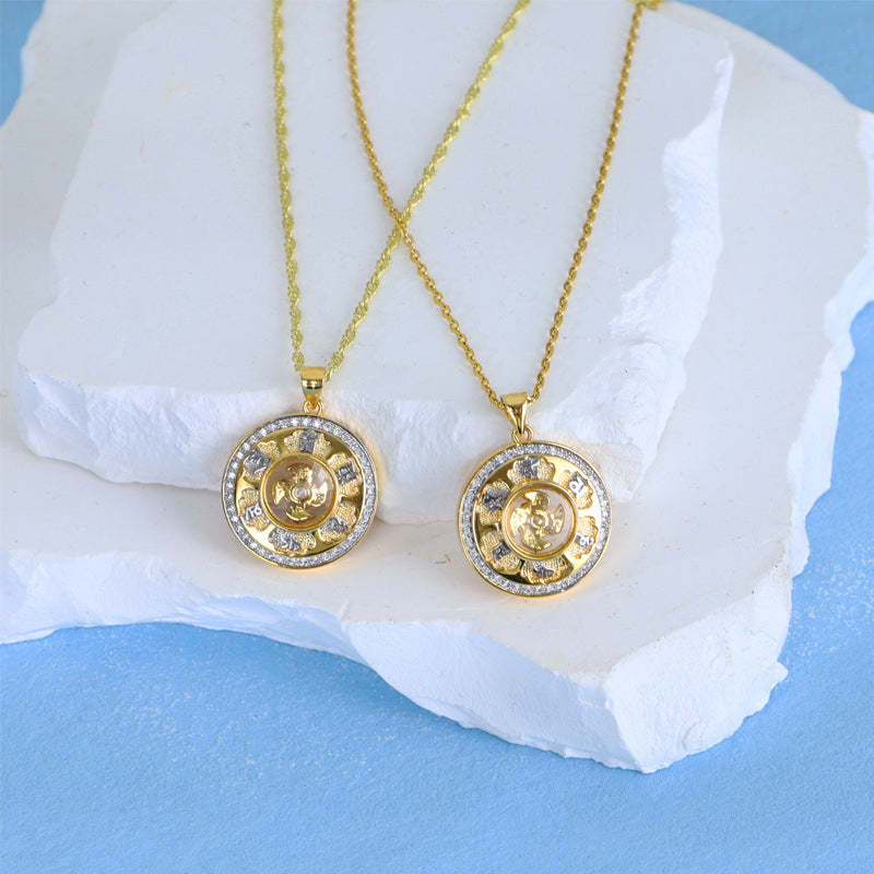 Gold Rotating Windmill Energy Feng Shui Lucky Necklace