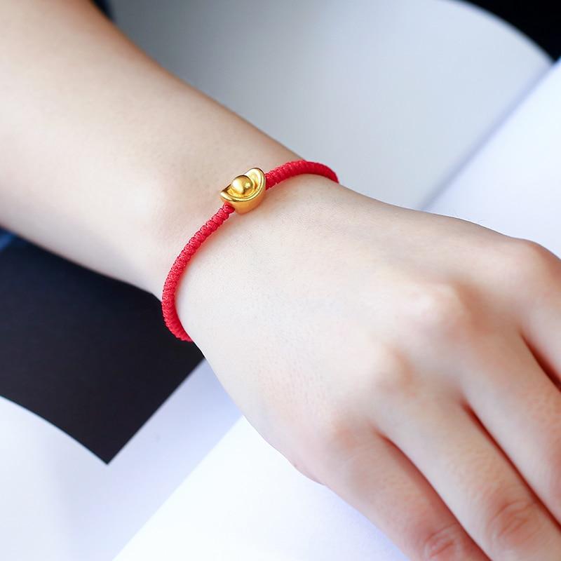 Pure Silver +24k  FENG SHUI LUCKY GOLD INGOT & Red Rope Bracelet