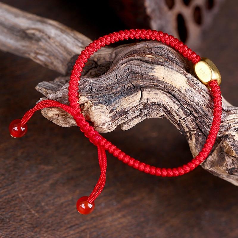 Pure Silver +24k  FENG SHUI LUCKY GOLD INGOT & Red Rope Bracelet