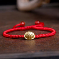 Thumbnail for 24k Pure Silver CELESTIAL GUARDIAN  LONGEVITY TURTLE  Red Rope Bracelet