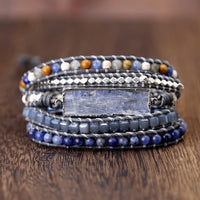 Thumbnail for Natural BLUE TOPAZ  & Labradorite /Stone  Leather Wrap HONESTY Bracelet