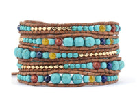 Thumbnail for Turquoise Stone with Leather & Gold beads WRAP Bracelet