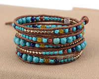 Thumbnail for Turquoise Stone with Leather & Gold beads WRAP Bracelet