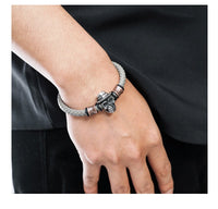 Thumbnail for Men's Stainless Steel Skull & Genuine Leather 'STAMINA' Bracelet