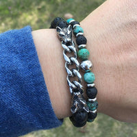 Thumbnail for Natural Stone & Stainless Steel  Double WOLF 'LOYALTY' 2 pc Bracelet Set -13 Styles