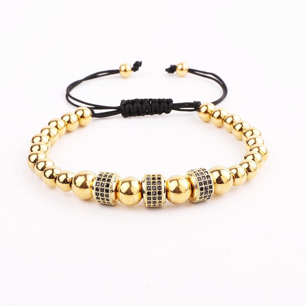 Luxury CZ Pave ,Black/Silver/Gold Braided Stainless Steel 3pc  Bracelet Set