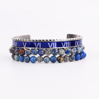 Thumbnail for Luxury Steel & Green/Blue IMPERIAL JASPER 3 pc  'STABILITY' Bracelet Set