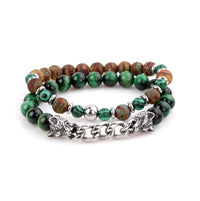 Thumbnail for Natural Stone & Stainless Steel  Double WOLF 'LOYALTY' 2 pc Bracelet Set -13 Styles