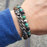 Thumbnail for Natural Stone & Stainless Steel  Double WOLF 'LOYALTY' 2 pc Bracelet Set -13 Styles