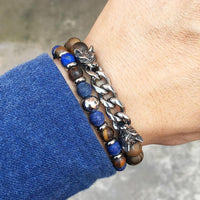 Thumbnail for Natural Stone & Stainless Steel  Double WOLF 'LOYALTY' 2 pc Bracelet Set -13 Styles