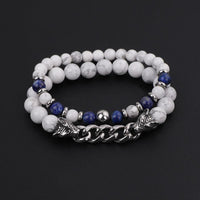 Thumbnail for Natural Stone & Stainless Steel  Double WOLF 'LOYALTY' 2 pc Bracelet Set -13 Styles