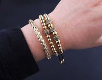 Thumbnail for Luxury CZ Pave ,Black/Silver/Gold Braided Stainless Steel 3pc  Bracelet Set