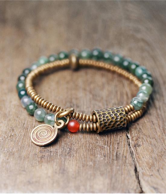 Ethnic Tibetan Moss Agate Stone & Copper Bead NEW BEGINNINGS Bracelet