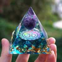 Thumbnail for 10-Handmade Blue Quartz & Amethyst OM Crystal Sphere CREATIVITY ORGONITE Pyramid