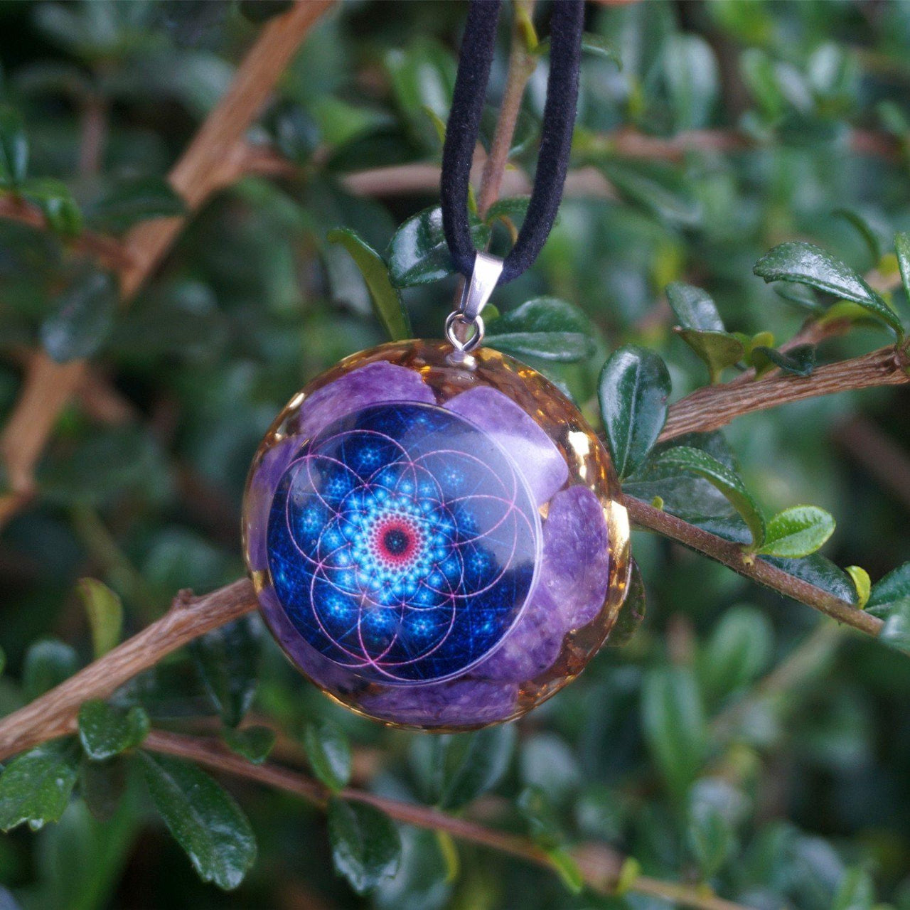 #62-Handmade Charoite & Sacred Geometry ' REDUCE STRESS' ORGONITE Pendant