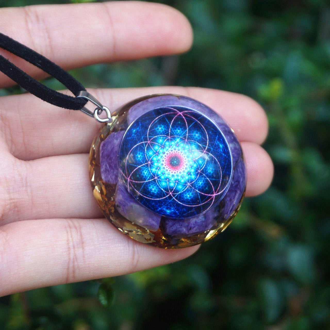 #62-Handmade Charoite & Sacred Geometry ' REDUCE STRESS' ORGONITE Pendant