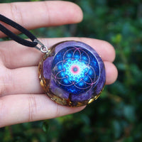 Thumbnail for #62-Handmade Charoite & Sacred Geometry ' REDUCE STRESS' ORGONITE Pendant